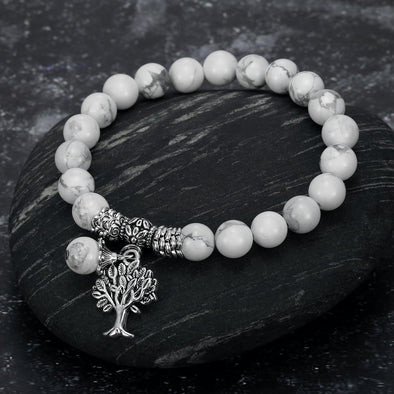 White Howlite Gemstone Bracelet with Tree of Life Charm